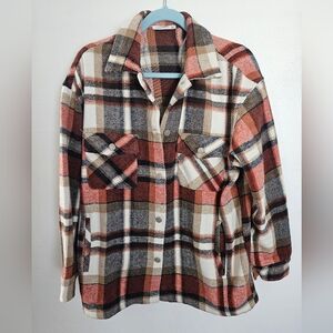 STACCATO Women Plaid‎ Flannel Oversized Button Up Shirt Jacket Size S
